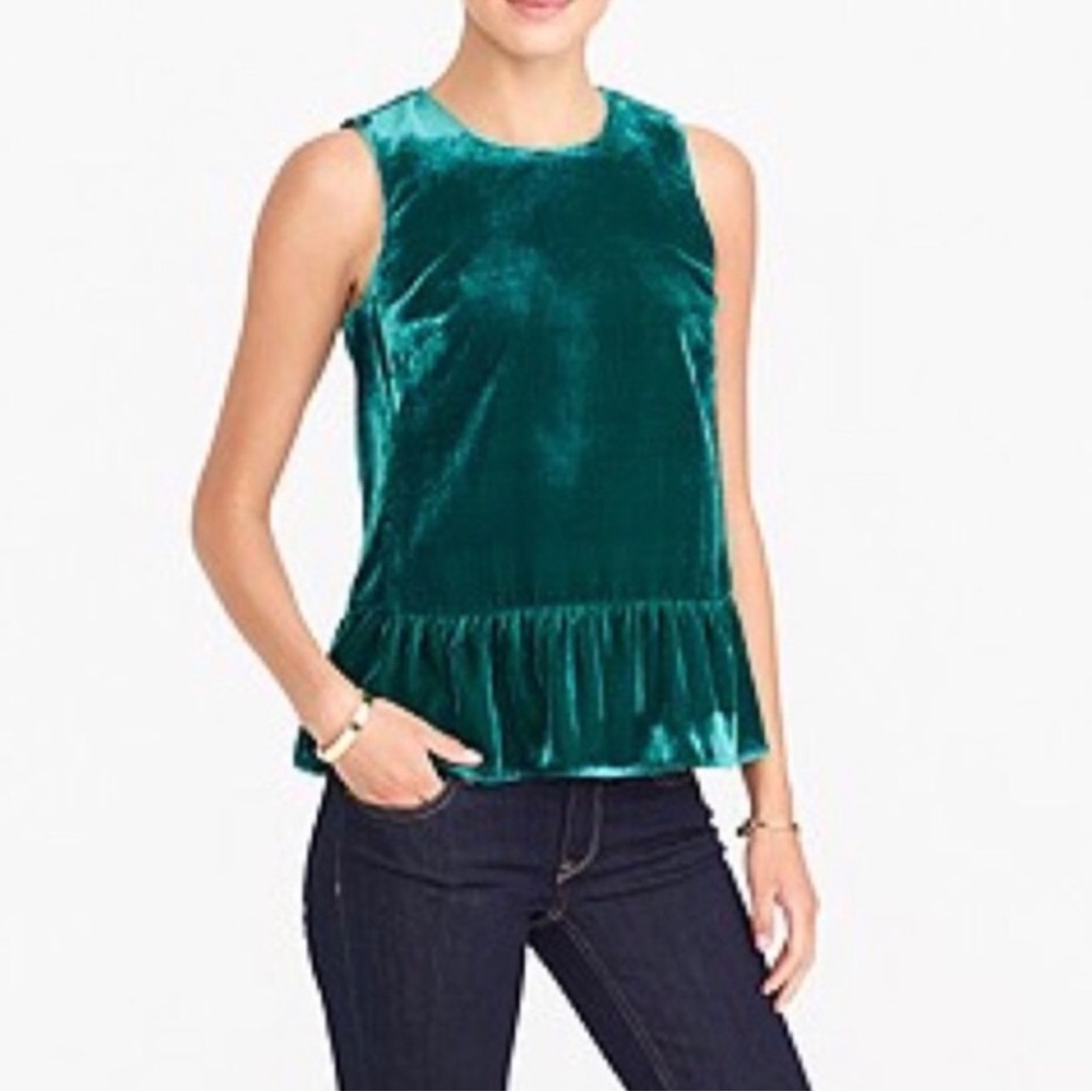 J. Crew Factory Green Velvet Peplum Top Size 6